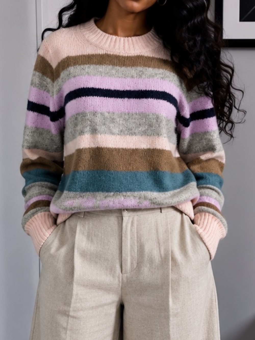 Point Sur j crew Pink stripe  Sweater L